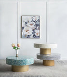 35x35x16" Unique Cream Capiz Coffee Table with Gold Pedestal Base W2078P154260