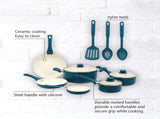 12-Piece Ceramic Nonstick Cookware Set, Aluminum Pots and Pans, Corsair Blue 48279805