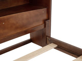 Full Pine Wood Bed with Bookcase Headboard ,LED Motion Sensor Light, Bed Guardrails,Walnut W504P281004