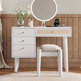 39" Retro Bohemian Style Wooden Makeup Vanity Set with Charging Plug&USB Port and Stool, Dressing N733P180011K
