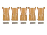 5 Pack V23SYL Dirt Teeth V Style Bucket Tooth with V23PN Flex Pins Yellow Fit for Backhoe Loader 60942739