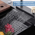 ZUN Kitchen Sink Flying rain Waterfall Kitchen Sink Set 30"x 18" 304 Stainless Steel Sink with Pull Down W1225102390