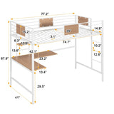 ZUN Twin Metal Loft Bed with Desk and Shelve,White MF292037AAK