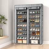 ZUN FCH Double Row 10-Tier Non-Woven Fabric Shoe Cabinet with Iron Pipes and Plastic Components, Gray 25457979