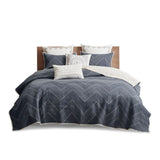 3 Piece Embroidered Cotton Quilt Set Navy King/Cal King B03596540