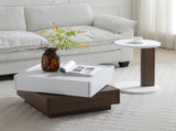 Rotating Coffee with 2 Drawers, High wood 2-Tier Center with Storage, Square Coffee W1117P235473