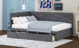 Twin Size Wood Daybed with 2 Drawers and Rustic Guardrail, Ancient Grey N709P179657E