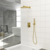 Dual Shower Head - 10 Inch Wall Mounted Square Shower System with Rough-in Valve,Gold W124381741