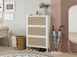 Rattan 3 Door Shoe Rack, Freestanding Modern Shoe Storage Cabinet, for Entryway W688P211259