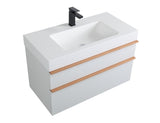 VELA 36 Inch White Wall Mounted Bathroom Vanity with Integrated Acrylic Sink, 2 Soft-Close Drawers, W3235P327598
