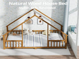 Queen Size Montessori Kids Floor Bed Frame, Playhouse Bed with Triangle Roof Frame, FullSurround 20896867