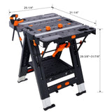 Portable Folding Work Table, 2-in-1 as Sawhorse & Workbench, Large Load Capacity with 2pcs Clamps 41944602