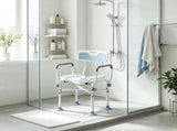 Light Blue Padded Bath Seat Height Adjustable Anti-slip Shower Chair with Arms and Back 49302723