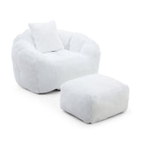 Giant Bean Bag Chair withFootstool, Oversized Bean Bag for Adults and Kids, Faux Fur Shell-Shaped 57728667