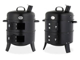 43 x 52 x 85 cm Black Cylindrical Smoker with Chimney Powder-Coated Iron 63817602