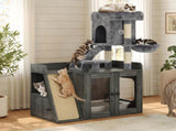 Litter Box Enclosure with Cat Tree, Hidden Litter Box with LED Light, Sisal Scratching Board and N704P443507E