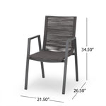 ZUN Outdoor Modern Aluminum Dining Chair with Rope Seat , Gray and Dark Gray 64679.00GRY