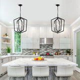 4-Light Farmhouse Kitchen Chandeliers, Matte Black and Sliver Vintage Rustic Cage Light Fixture W1592P209924