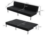 Black 3-Seater Futon Sofa Bed, Twin Folding Sleeper Sofa, Sturdy Metal Frame, Skin-Friendly B347P507913