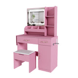 Vanity Desk with LED Mirror Lights and Power Outlet Charging Station, Makeup Dressing Table with 3 93490153