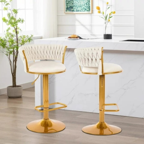 ZUN Bar Stools Set of 2, Height Adjustable ,Fabric Around Woven Basket Network Design,Velvet Modern Bar W1521P175592