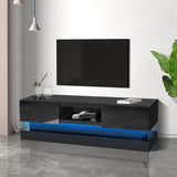 51.18inch Black morden TV Stand with LED Lights,high glossy front TV Cabinet,can be assembled in W67963291