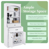 White Bathroom Storage Cabinet with Two Doors, Drawers, Adjustable Shelf & Three Open Shelves N725P252486K