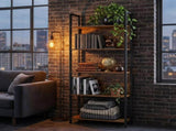 5-Tier Industrial Bookshelf, Slim Storage Bookcase with Steel Frame, Rustic Brown and Black 37752428