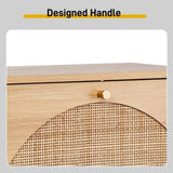 2-Tilt Shoe Cabinet with Arched Rattan Surface, MDF with Triamine, 54*24*98cm, Natural Wood Color 18952730