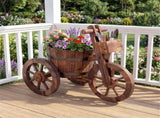 Carbonized Fir Wood 3-Wheel Planter Cart, Drainage Hole Storage Box Vintage Farmhouse Planter 86593785