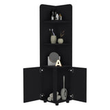 ZUN Malibu 62" Tall Double Door Corner Linen Cabinet with Four Shelves Black B200P240242