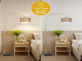 Arc Floor Lamp for bedroom with Rattan & Linen Shades, Gold Floor Lamp with Remote & Dimming Bulb, W2738P227439