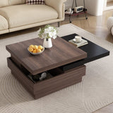 ZUN U-Can Rotatable Top Coffee Table, Modern Square Coffee Table with Wood Grain N724P195145B