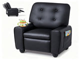Black Kids Recliner Sofa with Retractable Footrest, Waterproof PU Leather Toddler Chair with Cup 72427419
