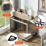 ZUN Furniture Style Dog Crate Side Table With Rotatable Feeding Bowl, Wheels, Three Doors, Flip-Up Top W1820106191