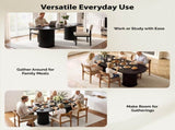 70.9" Oval Dining Table for 6 People, Fluted Cylindrical Pedestals with Roll-up Door Storage 29466713