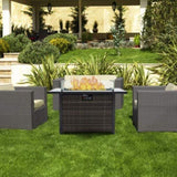 ZUN Outdoor Fire Pit 50,000 BTU Propane Gas Fire Table with Lid Fireplace with Glass Wind Guard Wicker W213P266078