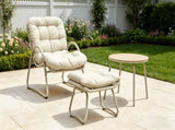 3-Piece Off-White Woven Rope Patio ,Lounge chair with ottoman and small table,Comfy Reading Chair W3990P462704