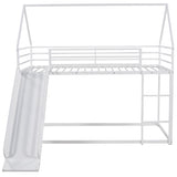 Twin over Twin House Bunk Bed with Ladder and Slide,White WF283081AAK