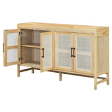 TREXM Rustic Sideboard with Decorative Rattan Doors and Adjustable Shelves for Entryway, Dining N715P203848N