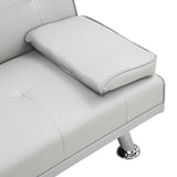 ZUN Sofa Bed with Armrest two holders WOOD FRAME, STAINLESS LEG, FUTON WHITE PVC W214104918