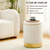 ZUN Teddy Velvet Storage Ottoman Multipurpose Footrest Stool with Metal Base Modern Round Vanity Stool 37109035