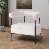 Modern Boucle Fabric Upholstered Accent Chair, Curved Armchair with Black Metal Frame, White N765P236503W
