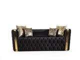 Button Tufted Sofa Finished with Velvet Fabric and Gold Accent in Black B00961118