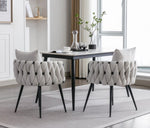 ZUN Pure Ivory Modern Velvet Dining Chairs Set of 2 Hand Weaving Accent Chairs Living Room Chairs W1170104359