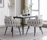 ZUN Pure Ivory Modern Velvet Dining Chairs Set of 2 Hand Weaving Accent Chairs Living Room Chairs W1170104359