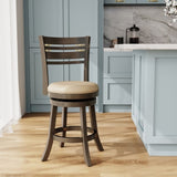 24" Counter Height Slat Back Swivel Stool, Weathered Gray Finish, French Gray Leather Seat B04660700