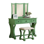 ZUN Unique Modern Bedroom Set w Stool Foldable Mirror Drawers Apple Green Color MDF Veneer 1pc B011111841