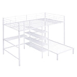 ZUN Full Over Twin Metal Bunk Bed with Built-in Desk, Shelves and Ladder, White 89901495