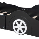 Twin Size Race Car-Shaped Platform Bed with Wheels,Black WF298789AAB